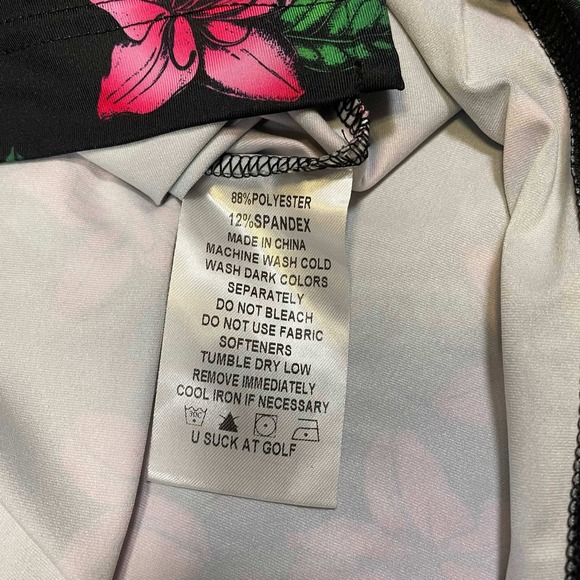 U Suck at Golf USAG Mens 3XL Golf Polo Shirt Pink Floral Lily Black Stretch - Picture 7 of 7